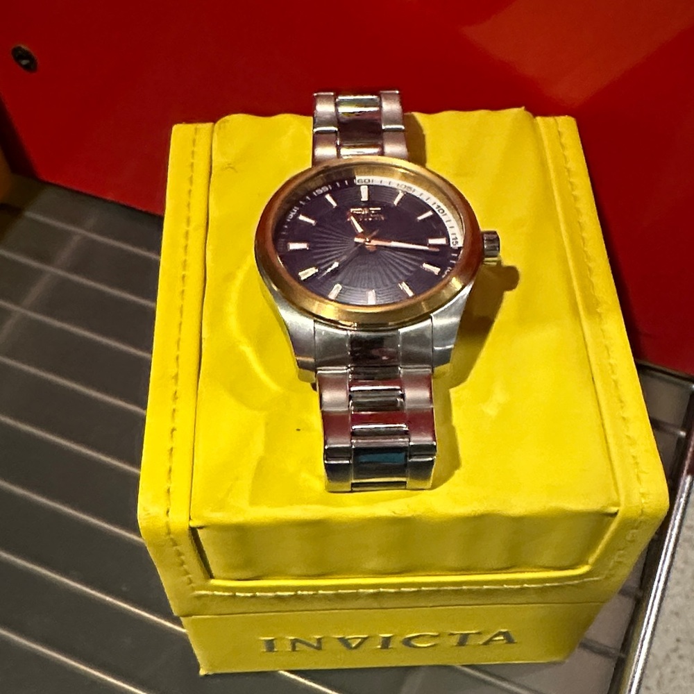 Invicta Silver and Gold Watch with Blue Dial